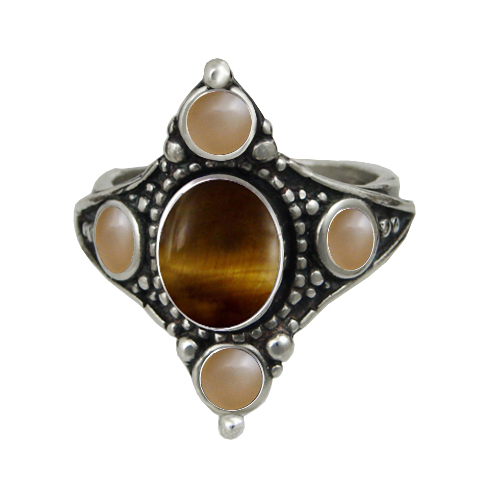 Sterling Silver Renaissance Queen's Ring With Tiger Eye Size 9